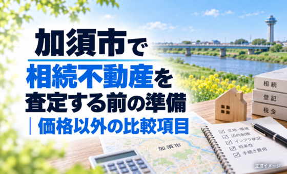 加須市で相続不動産を査定する前の準備｜価格以外の比較項目。説明用の生成イメージで、実在の物件や相談事例を示すものではありません。