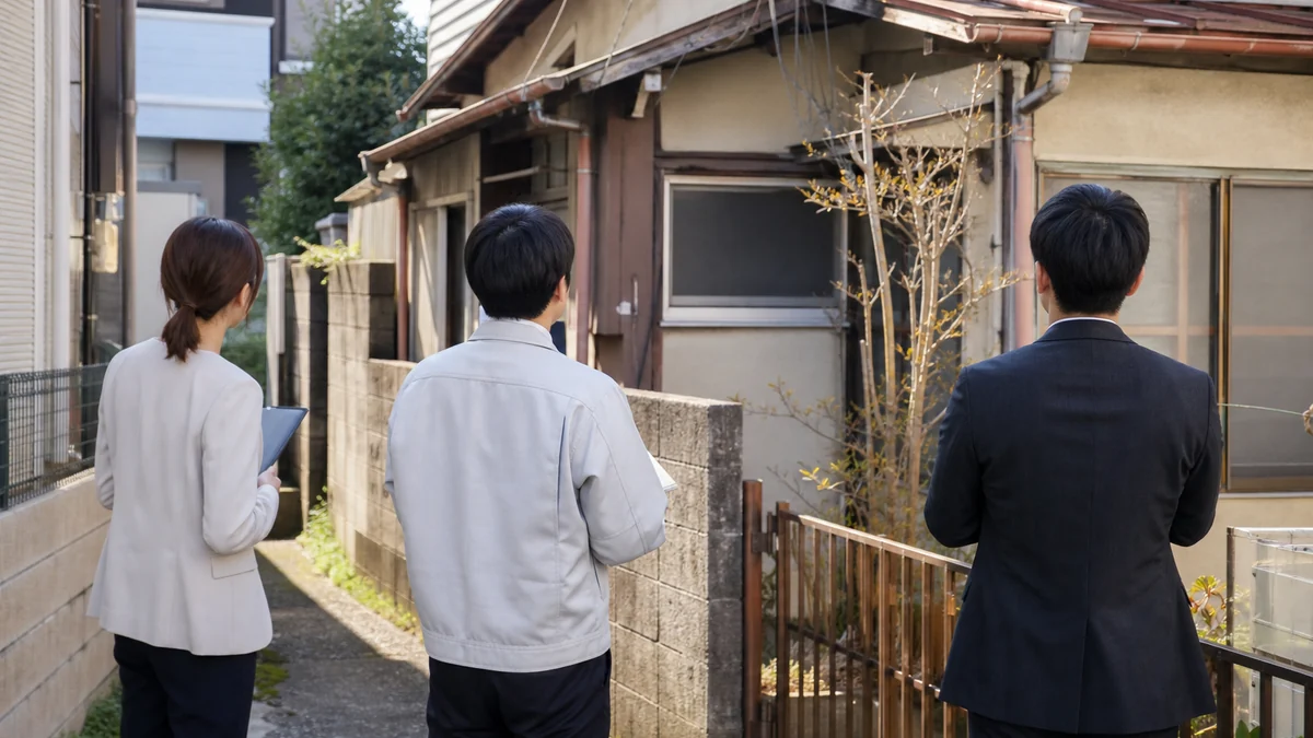 接道に課題がある土地の利用方法を現地で検討するイメージ