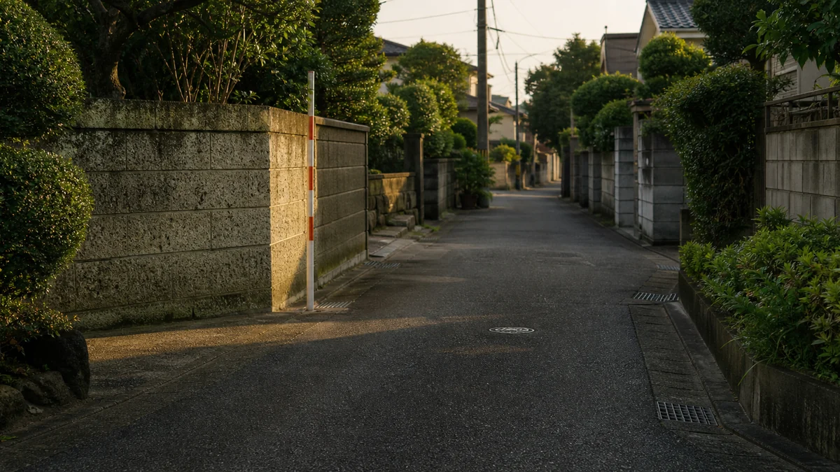 二項道路とセットバックを確認する住宅地のイメージ