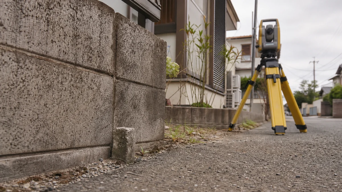 相続土地の境界標と塀を現地確認するイメージ