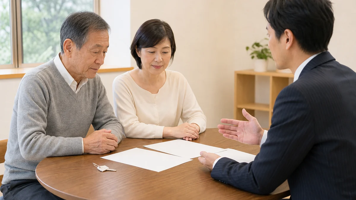 認知症の相続人がいる不動産相続について家族と専門家が相談するイメージ
