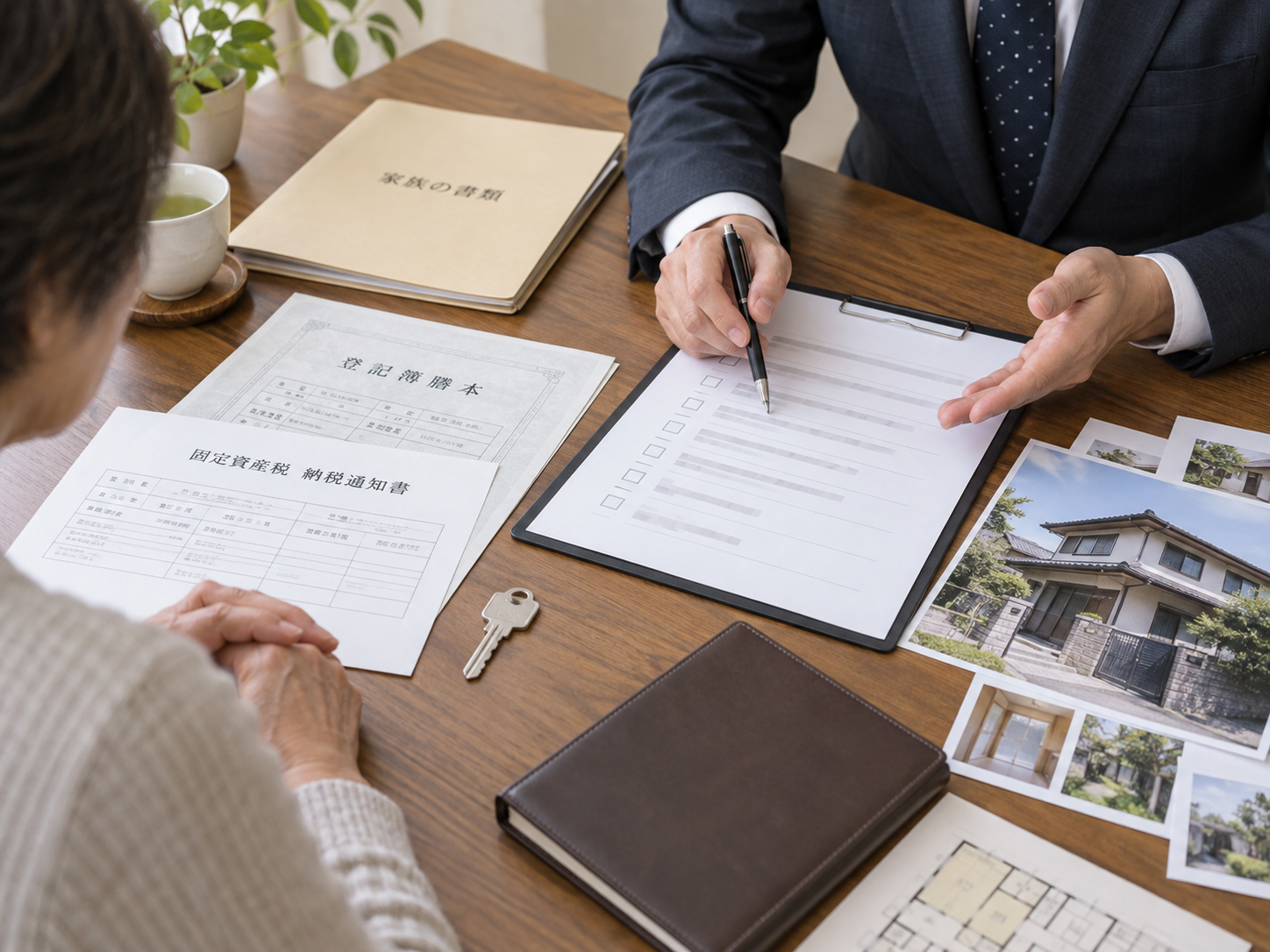 相続人と連絡が取れない不動産について家族と専門家が状況を整理するイメージ