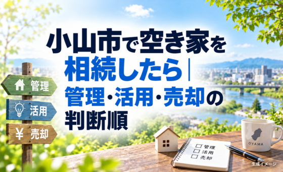 小山市で空き家を相続したら｜管理・活用・売却の判断順。説明用の生成イメージで、実在の物件や相談事例を示すものではありません。