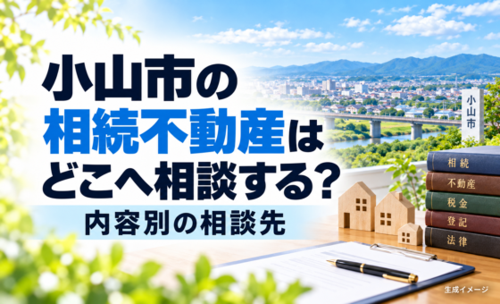 小山市の相続不動産はどこへ相談する？内容別の相談先。説明用の生成イメージで、実在の物件や相談事例を示すものではありません。