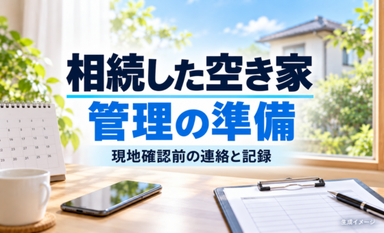 相続した空き家の管理準備｜現地確認前に決める連絡と記録のルール。説明用の生成イメージで、実在の物件や相談事例を示すものではありません。